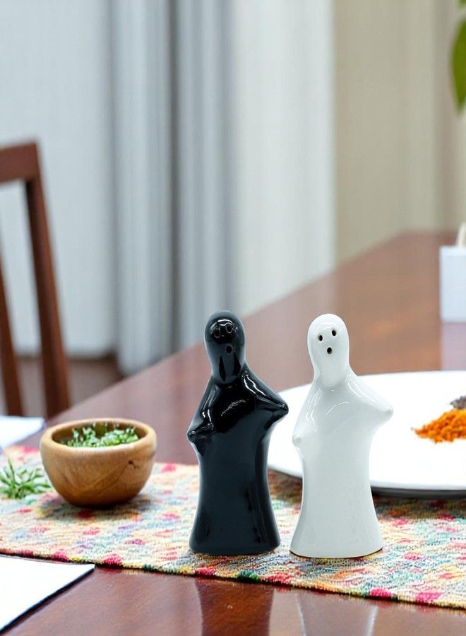 AABCO Salt Pepper Set for Dining Table & Kitchen Ceramic Salt and Pepper Shakers Set Dispenser Set Suitable for Home | Cafe | Dining Table | Kitchen (Black & White (Italian)) - Image 1